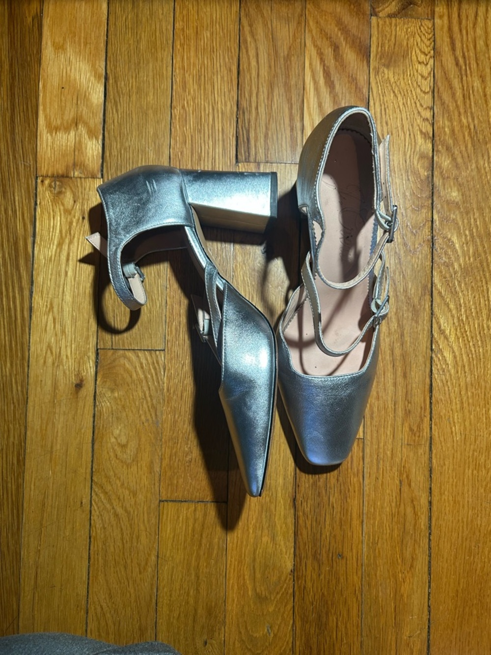 J. Crew Silver Metallic Mary Jane Block Heel Size 8